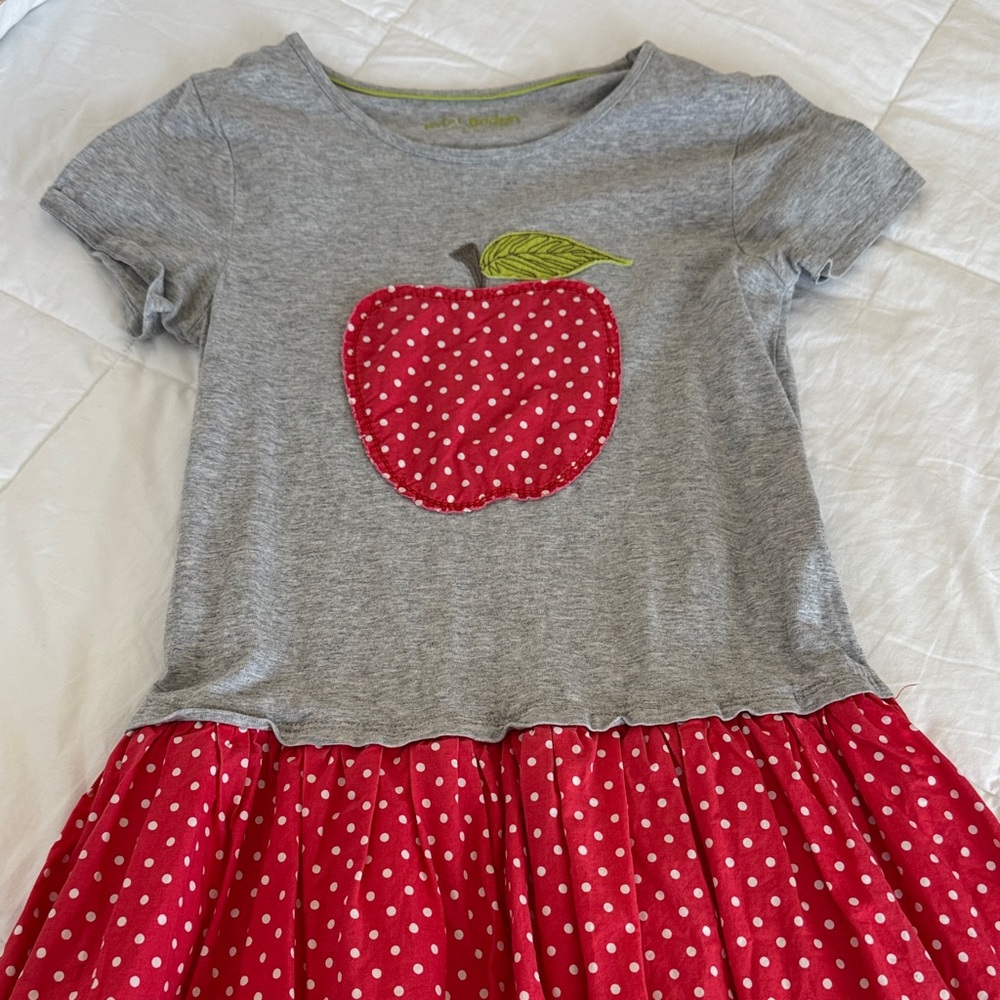 Mini Boden Gray and Red Polka Dot Apple Dress